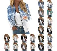 Rosennie Bomberjacke Damen Blumenmuster Übergangsjacke Sommer Blouson mit Reißverschluss Herbst Frühling Jacket Damen Mädchen Sommerjacke Kurz Langarm College Jacke Leichte Pilotenjacke Fliegerjacke