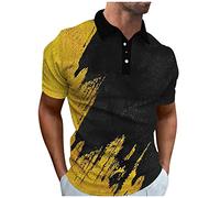 Rosennie Fitness T Shirt Herren Kostüm Hawaii Herren Herren Kleidung Reverskragen 3D Druck Halbe Knopfleiste Golf Shirt Kurzarm Slim Fit Baseball Shirt Sommer T Shirt Leinenhemd Herren (Gelb, XL)