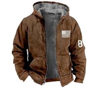 Rosennie Gefütterte Jacke Herren Retro Einfarbiges Dick Kapuzenjacke mit Reißverschluss Sweatjacke Mit Kapuze Warme Fleecejacke Winterjacke Basic Holzfäller Jacke Gefüttert Militär Jacke für Männer