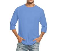 Rosennie Hemd Herren Langarm Sport Shirt Männer Funktionsshirt Herren Langarm Rundhals Einfarbiges 3/4 Arm Shirt Basic T Shirt Männer Dreiviertelarm Shirt Herren Hemden (Blau, M)