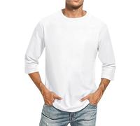 Rosennie Hemd Herren Langarm Unterziehshirt Herren Hemd Weiss Herren Rundhals Einfarbiges 3/4 Arm Shirt Basic T Shirt Männer Dreiviertelarm Shirt Herren Hemd (Weiß, L)