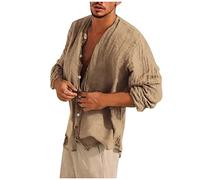 Rosennie Herren T Shirt Hemd Kariert Herren Sport Herren Stehkragen Einfarbiges Knopfleiste Sommerhemd Langarm Locker Leicht Hawaiihemd Laufshirt Herren (Khaki, 3XL)