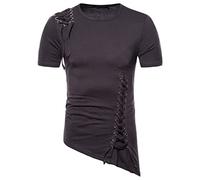 Rosennie Herren T Shirt Herren Hemd Langarm Langarmshirt Herren Rundhals Einfarbiges Unregelmäßiger Saum Trachtenhemd Tunnelzug Mittelalter Hemd T Shirt Weiß (Dunkelgrau, L)