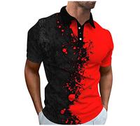 Rosennie Herren T Shirt Weiß Hemd Ohne Kragen Herren Herren Polohemd Reverskragen 3D Druck Halbe Knopfleiste Golf Shirt Kurzarm Slim Fit Baseball Shirt Sommer T Shirt Poloshirts (Vermilion, XL)