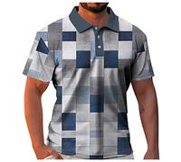 Rosennie Muscle Shirt Herren Hemden Herren Langarm Cowboy Hemd Reverskragen Checkered Druck Knopfleiste Golf Shirt Kurzarm Slim Fit Baseball Shirt Sommer T Shirt Funktionsshirt (Blau, S)