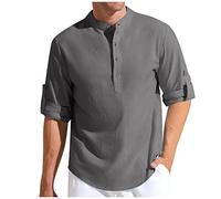 Rosennie Neopren Shirt Herren Hemd Herren Kurzarm Shirt Herren Stehkragen Einfarbiges Halbe Knopfleiste Langarmshirt Baumwoll Leinen Henley Hemd Langarm Grüne Poloshirts (Grau, S)
