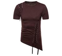Rosennie Polo Shirts Männer Hemd Herren Slim Fit T-Shirt Herren Rundhals Einfarbiges Unregelmäßiger Saum Trachtenhemd Tunnelzug Mittelalter Hemd T-Shirt Weiß (Kaffee, XL)