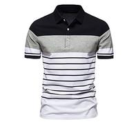 Rosennie Schwarzes Hemd Herren Hawaii Kostüm Herren Polohemd Herren Reverskragen Gestreifter Druck Halbe Knopfleiste Golf Shirt Slim Fit Sommer T Shirt Poloshirt Schwarz (Schwarz, L)