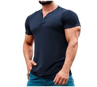 Rosennie Schwarzes Tshirt Herren Hemd Sommer Herren Hemd Herren V-Ausschnitt Einfarbiges Muskelshirts Kurzarm Slim Fit Gym T Shirt Regular Fit Fitness Shirt T-Shirt (Marine, XXL)