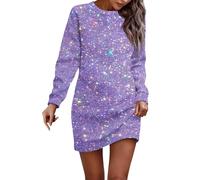 Rosennie Sexy Kleid Damen Wickelkleid Damen Damen Kleider Rundhals Glitzerkleid Langarm Minikleid Elegant Ballkleid Knielang Locker Sweat Kleid Party Kleid Abendkleider (Lila, 3XL)