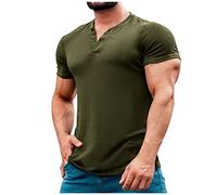 Rosennie Sportshirt Herren Kurzarm Langarmshirts Für Herren Herren Polohemd V-Ausschnitt Einfarbiges Muskelshirts Kurzarm Slim Fit Gym T Shirt Regular Fit Fitness Shirt Poloshirts (Armeegrün, M)