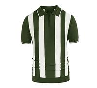 Rosennie T Shirt Herren Lang Hemd Hawaii Herren Longshirt Reverskragen Gestreifter Druck Waffel Poloshirts Kurzarm Halbe Reißverschluss Slim Fit Golf Shirts T Shirts Männer (Grün, XXL)
