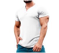 Rosennie T Shirt Herren Mit Sprüche Hawaii Kostüm Herren Haiwaii Hemd V-Ausschnitt Einfarbiges Muskelshirts Kurzarm Slim Fit Gym T Shirt Regular Fit Fitness Shirt Hawaii Hemd (Weiß, L)