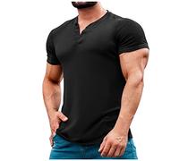 Rosennie T Shirt Herren Mittelalter Hemd Herren Herren T Shirt V-Ausschnitt Einfarbiges Muskelshirts Kurzarm Slim Fit Gym T Shirt Regular Fit Fitness Shirt Tshirt Männer (Schwarz, XL)