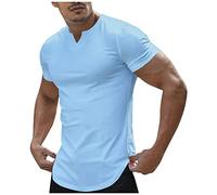 Rosennie T Shirt V Ausschnitt Herren Kurzarmhemd Herren Poloshirt V-Ausschnitt Einfarbiges Muskelshirts Kurzarm Slim Fit Gym T Shirt Regular Fit Long Shirt Tshirt Weiss (Himmelblau, M)
