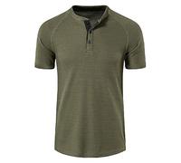 Rosennie T-Shirts Für Herren Cowboy Hemd Herren T-Shirt Herren Rundhals Einfarbiges Waffel Poloshirts Kurzarm Halbe Knopfleiste Slim Fit Golf Shirts T-Shirt Weiß (Armeegrün, L)
