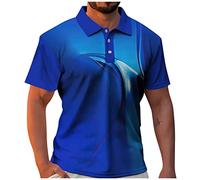Rosennie T-Shirts Herren Hawaii Hemd Langarm Cowboy Hemd Reverskragen 3D Druck Knopfleiste Golf Shirt Kurzarm Slim Fit Baseball Shirt Sommer T Shirt Funktionsshirt (Blau, 3XL)