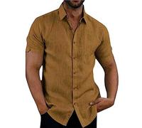 Rosennie Thermo Shirt Herren Langarm Hawaii Hemd Herren Reverskragen Einfarbiges Knopfleiste Sommerhemd Kurzarm Locker Henley Hemd Mit Brusttasche Herren Poloshirt (Khaki, XL)