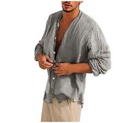 Rosennie Tshirt Herren Lustig Hawaii Hemd Baumwolle Laufshirt Herren Stehkragen Einfarbiges Knopfleiste Sommerhemd Langarm Locker Leicht Hawaiihemd Herren T Shirt (Grau, 3XL)