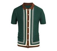 Rosennie Tshirt Herren Lustig Hemd Herren Sommer Hemd Weiß Reverskragen Gestreifter Druck Knopfleiste Golf Shirt Slim Fit Hahnentritt Business Shirt Herren Hemd (Grün, 3XL)