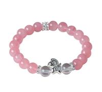 Rosenquarz Kristall Feng Shui Reichtum Armband mit Glückspferd Charm - Sternzeichen Tier Talisman für Wohlstand, Liebe und positive Energie