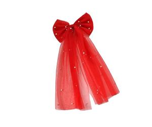Rosettenschleier, Schleife, Haarkamm, Schmuck, Brautschmuck, moderner Kopfschmuck, glitzernde Schleife, Schleier, Braut-Kopfschmuck mit Perlen für Hochzeit, Festzug, Abschlussball, Party