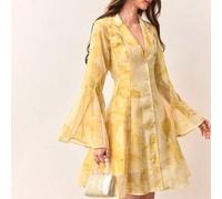 Rosie Gelbes kurzes Chiffonkleid mit Blumenmuster und Kragen in A-Linie