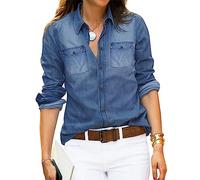 Roskiky Bluse Damen Jeanshemd Damen Oberteile Damen Herbst Damen Oberteile Langarm Bluse Damen Sommerjacken Damen Übergangsmantel Damen Roadknight Blau M