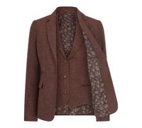 Rostbraunes 2-teiliges Set für Damen, Fischgrätenmuster, Woll-Tweed, karierter Blazer und Weste EU 44 / UK 16