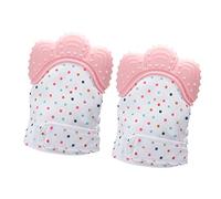 Rosvola Baby-Silikon-Beißhandschuhe Zur Schmerzlinderung und Unterhaltung, Set mit 2 Baby-Schutzhandschuhen für Babys ab 3 Monaten, Rosa