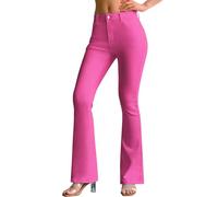 roswear Damen-Jeans: trendige, elastische, ausgestellte Jeans mit mittlerer Leibhöhe, Bootcut-Schnitt, für kurvige Frauen, Knallpink (Hot Pink), Groß