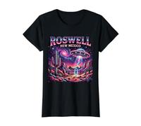 Roswell New Mexico Desert UFO Alien Retro Wave Vintage Preisgünstiges Grafik-T-Shirt, Damen, Schwarz, XS