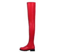 Rot,42 EU,Overknee-Stiefel für Damen, runde Zehenpartie, Overknee-Stiefel, seitlicher Reißverschluss, klobiger niedriger Absatz, Bequeme Stretch-Leder-PU-Abendschuhe für Abschlussbälle