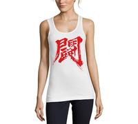Rot Abstrakte asiatische Kalligraphie Kunst Damen Baumwolle Tank Top T-Shirt Weiß, weiß, S