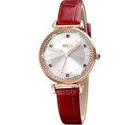 (Rot) Damenuhr Leder Elegant Analog Quarz Wasserdicht Armbanduhren für Lady Girls