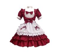 Rot Dirndl midi Damen - Kurze Ärmel Kleid Anzug inkl. Quadratischer Kragen Trachtenkleid Trachtenmode SchüRze Kopfbedeckung Mit Spitze Halsring Dirndlkleid Maid Cosplay Kleid Outfit für Oktoberfest