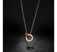 (rot) Römische Doppelring-Halskette aus Titanstahl, farblose Kette, 18 Karat rosévergoldete Halskette