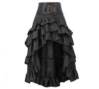Rot und Schwarz Hohe Taille Lange Asymmetrische Rüschen Sexy Viktorianischer Retro-Rock Gothic Steampunk Rock Damen Plus Size Party Outfit-Schwarz-XL