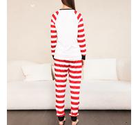 Rot-weiß gestreifter Weihnachts-Pyjama-Set für Damen XL, Langarm-Lounge-Wear
