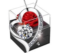 Rote Eternal Rose Herz Damen Halskette 925 Silber Kette Ewige Rosen