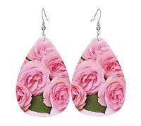 Rote frische Rosen-Ohrringe für Damen, tropfenförmig, Lederohrring, doppelseitig, baumelnde Ohrringe, leicht, Damen-Ohrschmuck, Schmuck, modisches Geburtstagsgeschenk