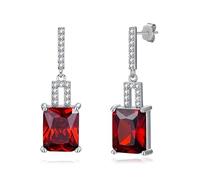Rote Granat-Ohrringe, 925er Sterlingsilber, 10 x 8 mm, Granat-Ohrhänger im Smaragdschliff für Damen