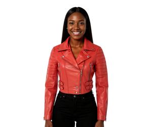Rote kurze Brando-Bikerjacke aus Leder für Damen - Bellville EU 40 / UK 12