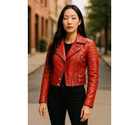 Rote kurze Brando-Bikerjacke aus Leder für Damen - Durban EU 44 / UK 16