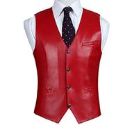 Rote Lederweste Für Herren 100% Lammleder-Lederjacke Schmal Geschnittene Lammfell-Weste Red L
