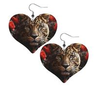Rote Rose und Tiger, Leder-Ohrringe für Damen, Herz-Ohrringe, leicht, baumelnd, Schmuck, Geschenke