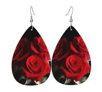 Rote Rosen, Ohrringe für Damen, tropfenförmig, Leder, doppelseitig, baumelnd, leicht, Damen-Ohrschmuck, Schmuck, modisch, Geburtstagsgeschenk