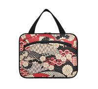 Roter japanischer Zephyr-Kirschblüten-Rasierset zum Aufhängen, Reisetasche mit Haken, waschbare Designer-Kulturbeutel für Reisen, Muss Haves Toilette estuche para maquillaje L