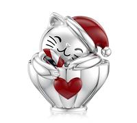 Roter Katzen Charm für Pandora Charm (Katze) aus Sterlingsilber.