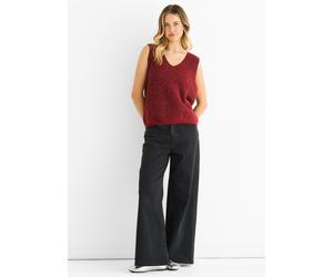 Roter Pailletten-Glitzer-Pullover mit V-Ausschnitt und Weste S/M